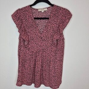 Loft Pink Animal Print Flutter Sleeve Blouse Barbiecore Workwear Office Size S